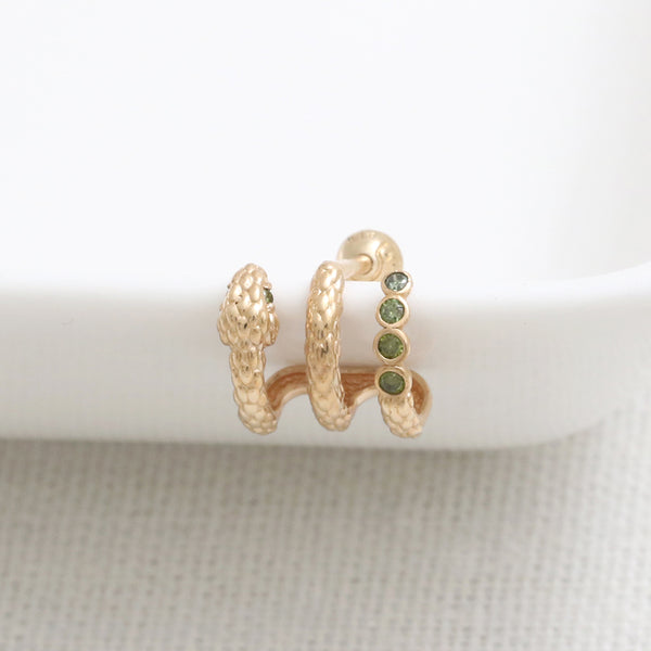 Green Diamond Snake Hoop Ear Piercing
