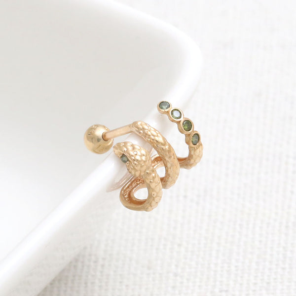Green Diamond Snake Hoop Ear Piercing