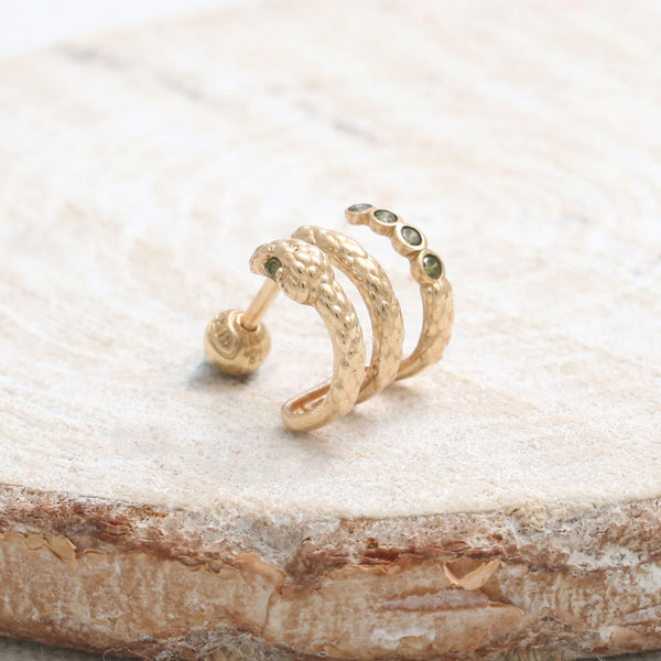 Green Diamond Snake Hoop Ear Piercing