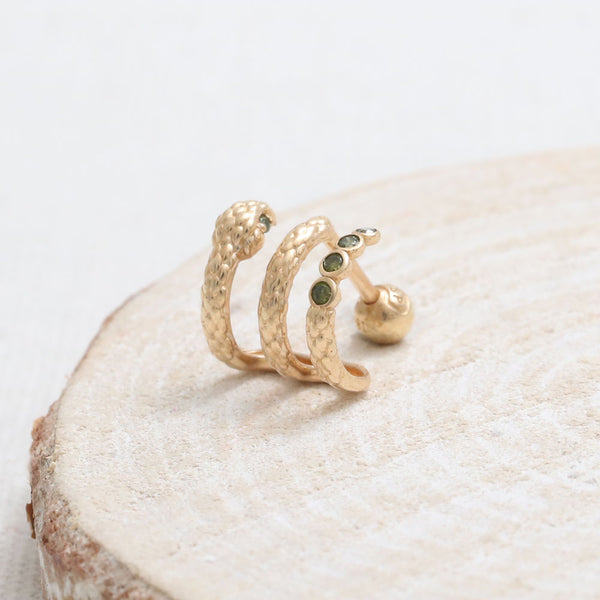 Green Diamond Snake Hoop Ear Piercing