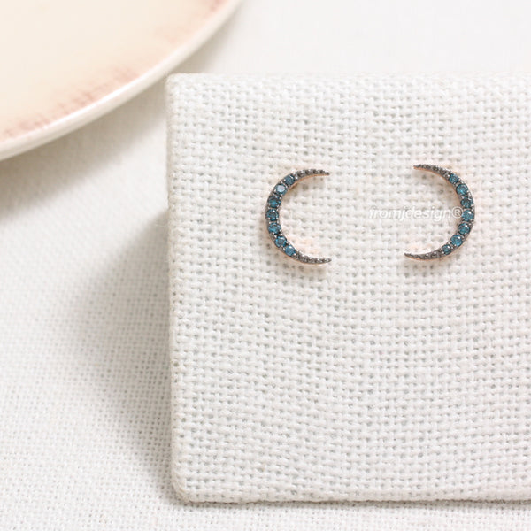 Blue Diamond Pave Crescent Earrings