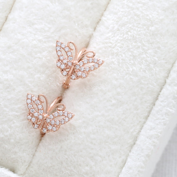 CZ Pave Butterfly Huggie Earrings