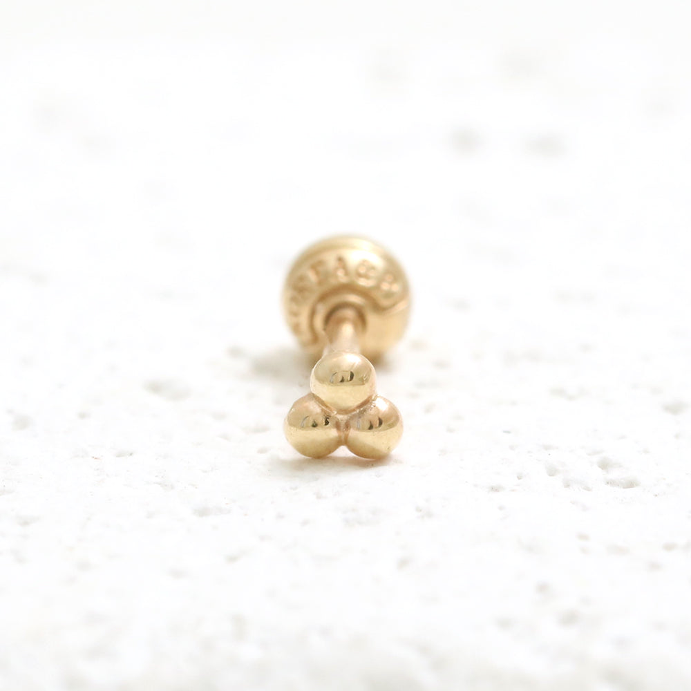 14K Solid Gold Tiny Triple Ball Ear Stud, Cartilage, Tragus, Helix, Conch, Internally Threaded order Labret Ear Piercing- 18G/ 1qty