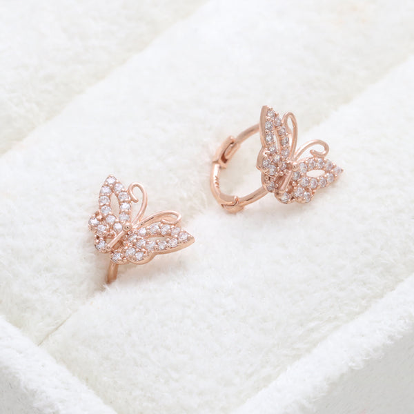 CZ Pave Butterfly Huggie Earrings