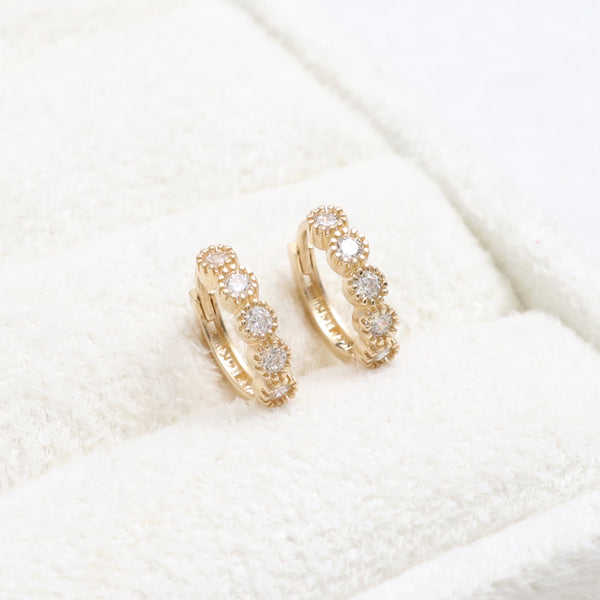 CZ Milgrain Bezel Huggie Earrings