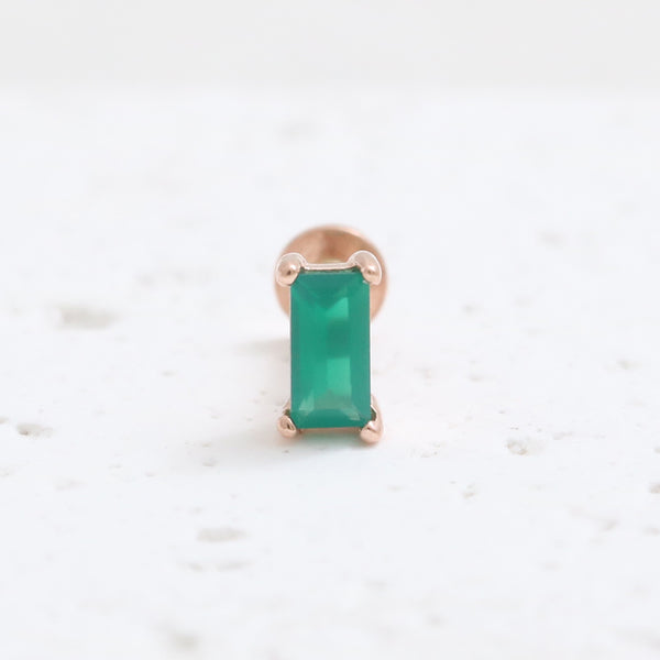 Baguette Green Onyx Prongs Labret