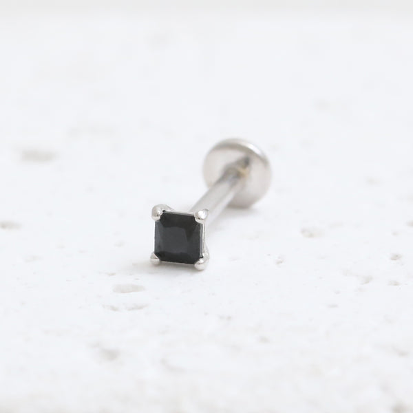 Princess Cut Black CZ Prongs Labret