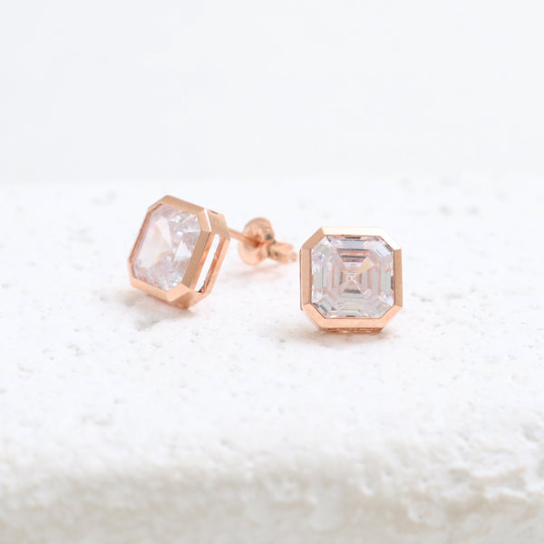 Asscher Cut CZ Bezel Earrings