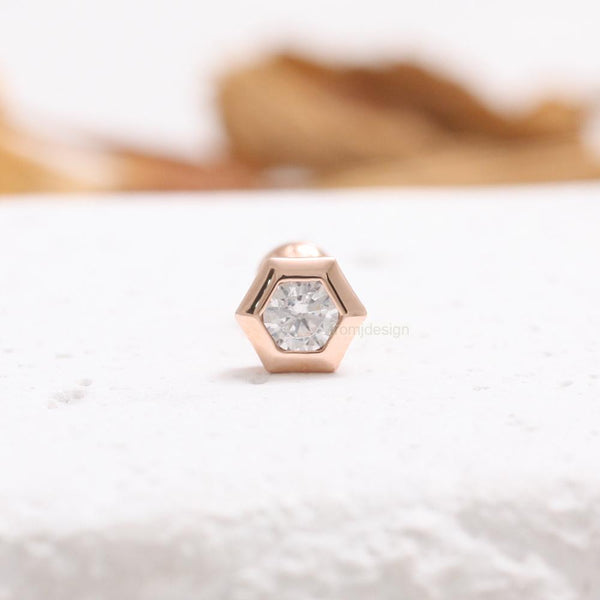 0.1ct Moissanite Hexagon Bezel Piercing