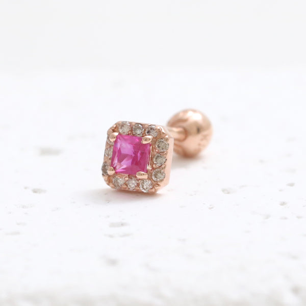 Square Cut Ruby Halo Piercing