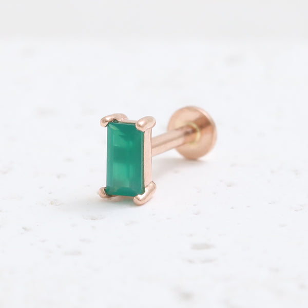 Baguette Green Onyx Prongs Labret