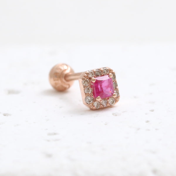 Square Cut Ruby Halo Piercing