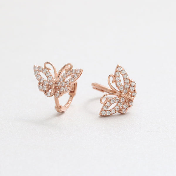 CZ Pave Butterfly Huggie Earrings