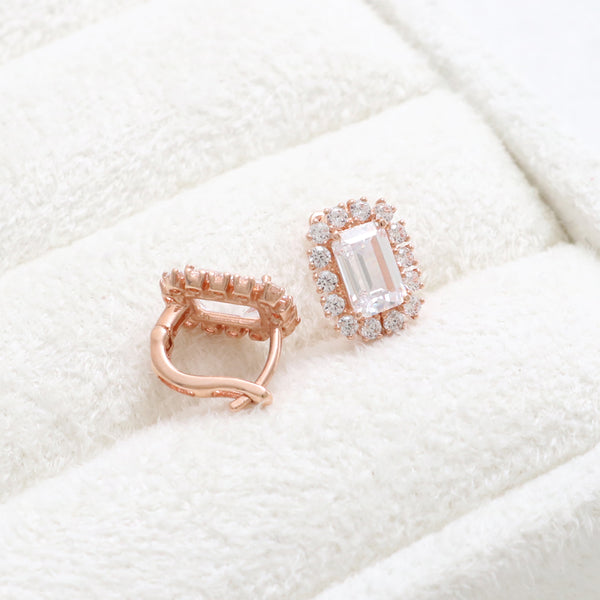 Emerald Cut CZ Huggie Earrings