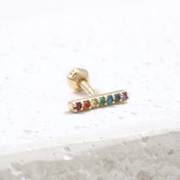 Rainbow CZ Short Stick Ear Piercing