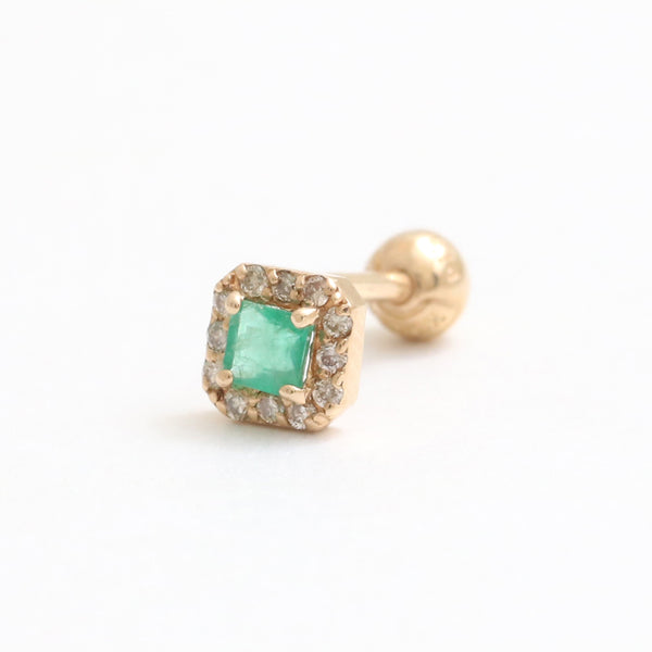 Square Cut Emerald Halo Piercing