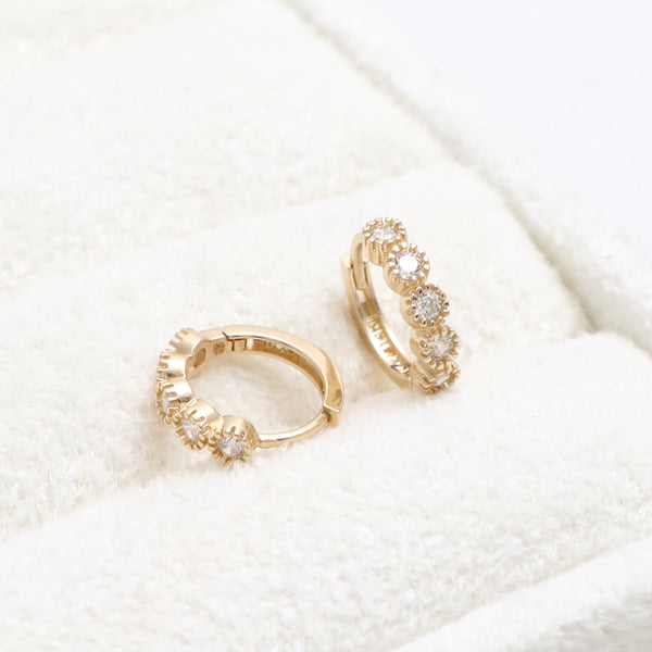 CZ Milgrain Bezel Huggie Earrings