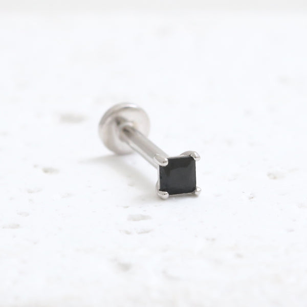 Princess Cut Black CZ Prongs Labret