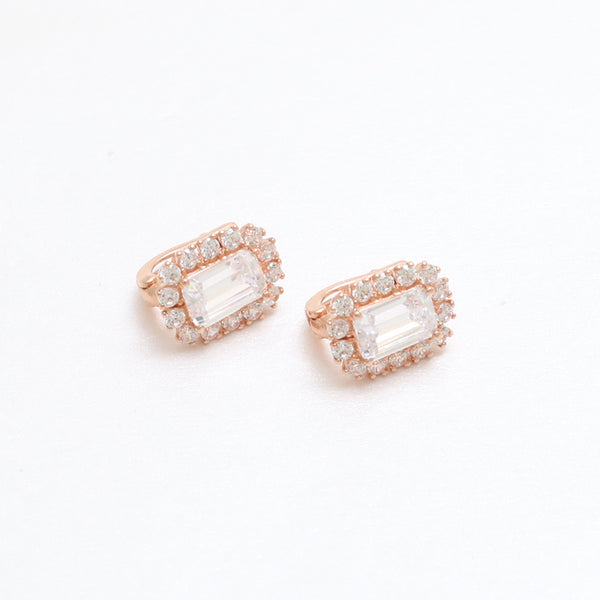 Emerald Cut CZ Huggie Earrings