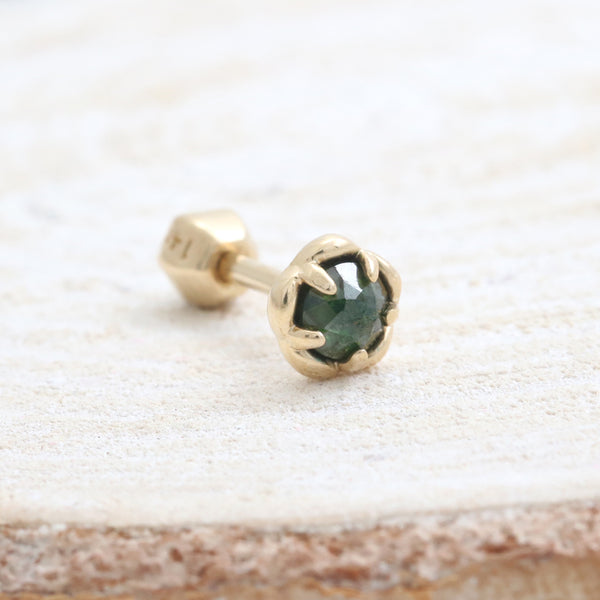 Green Diamond Flower Ear Piercing