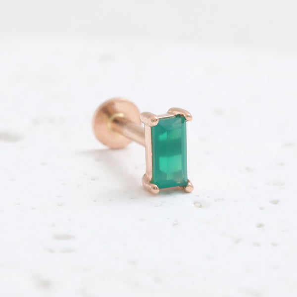 Baguette Green Onyx Prongs Labret