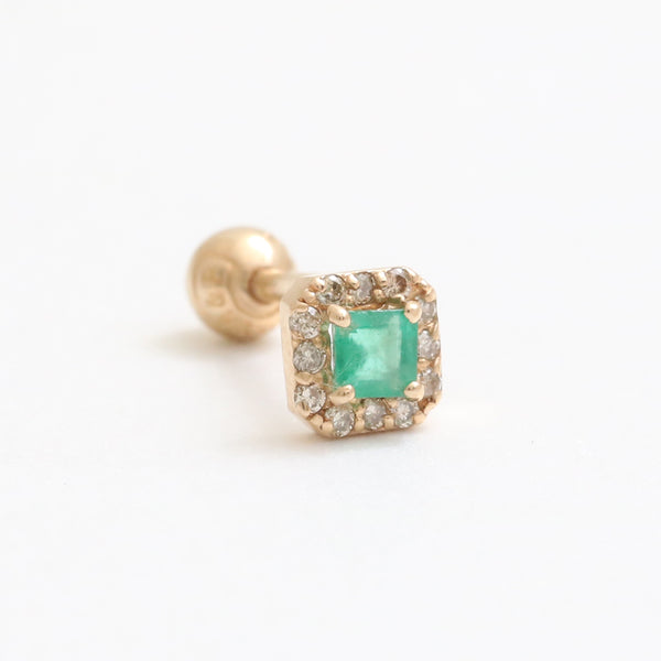 Square Cut Emerald Halo Piercing