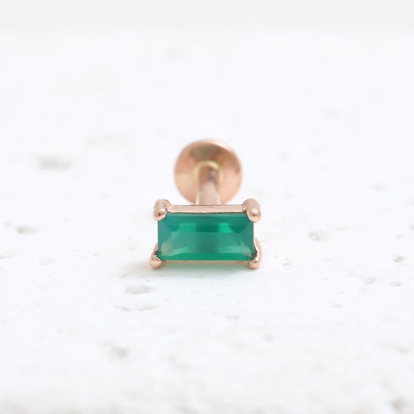 Baguette Green Onyx Prongs Labret