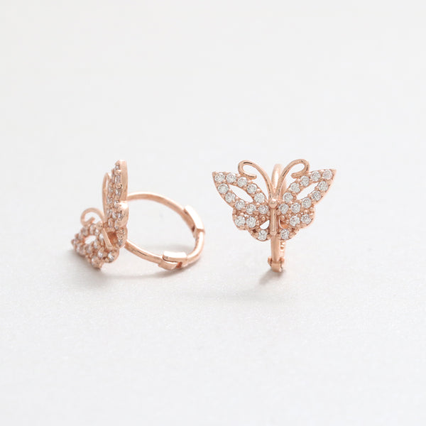 CZ Pave Butterfly Huggie Earrings