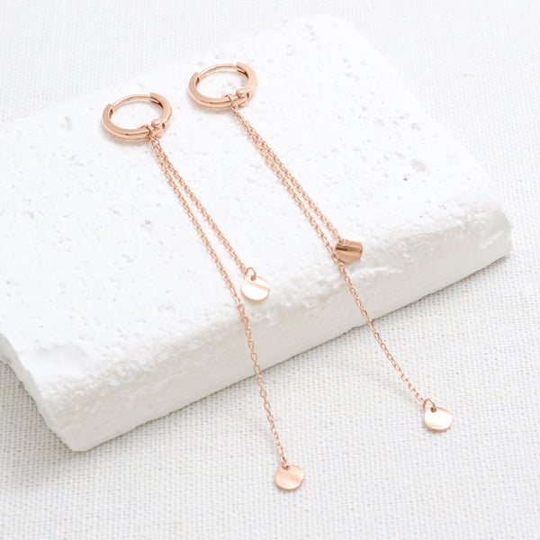 Double Long Chain Huggie Earrings