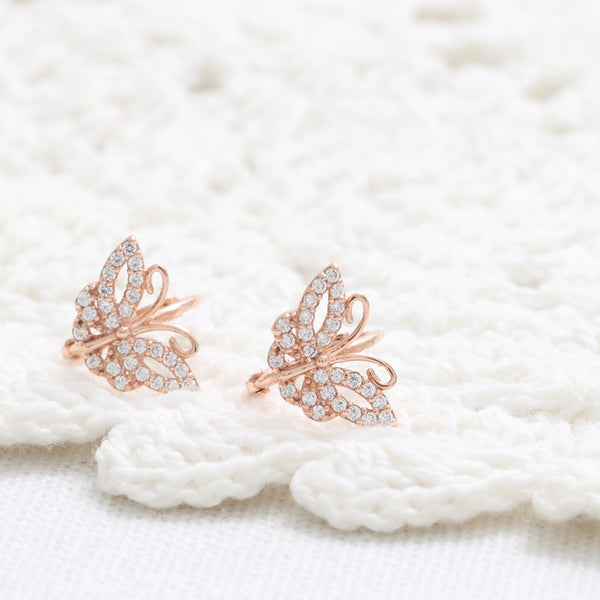 CZ Pave Butterfly Huggie Earrings