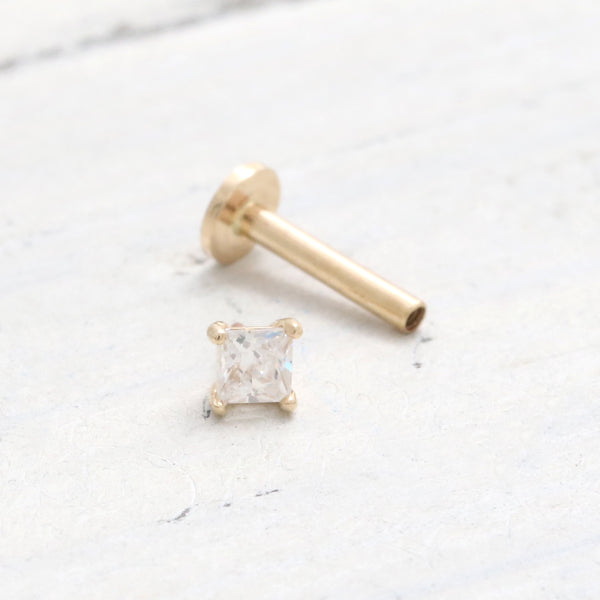 Tiny Princess Cut CZ Prongs Labret