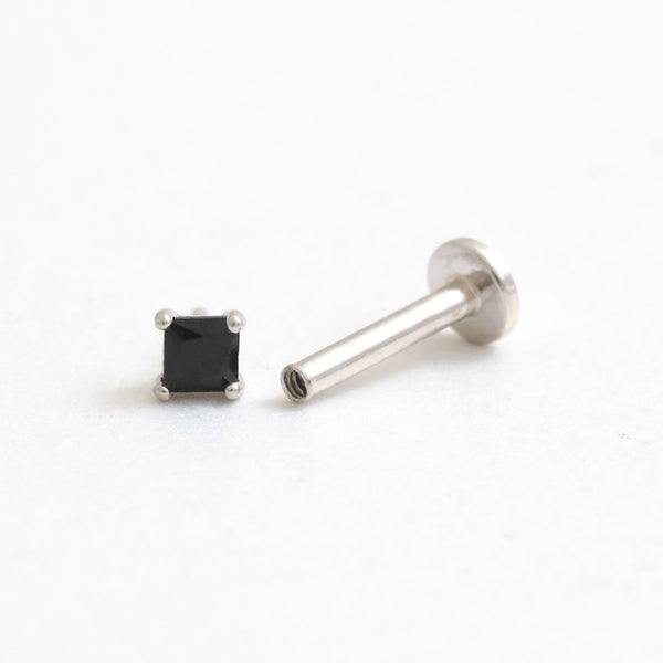 Princess Cut Black CZ Prongs Labret