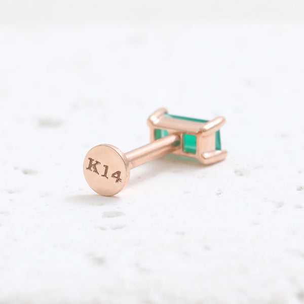 Baguette Green Onyx Prongs Labret