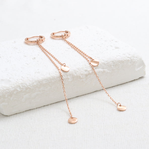 Double Long Chain Huggie Earrings