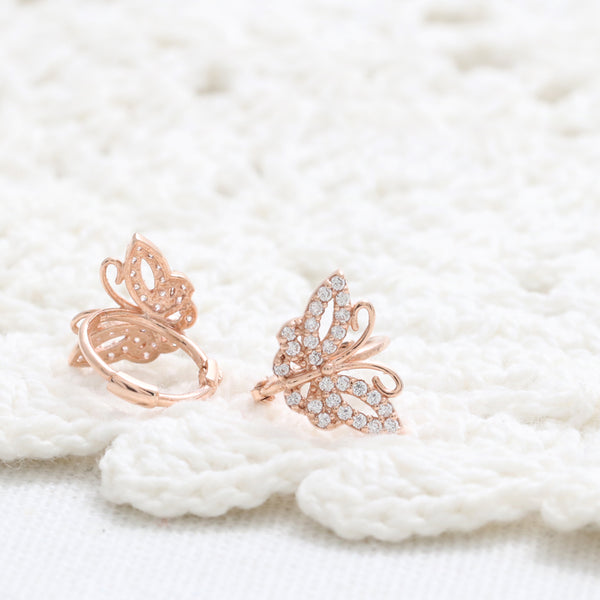 CZ Pave Butterfly Huggie Earrings