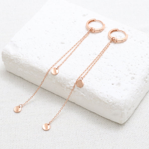 Double Long Chain Huggie Earrings