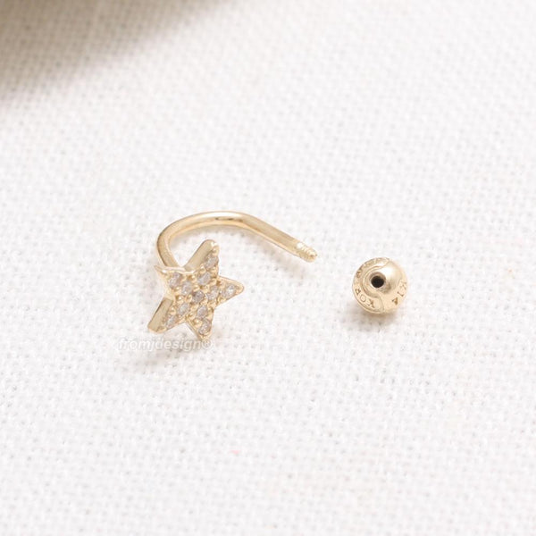 CZ Pave Star & Ball Curved Piercing