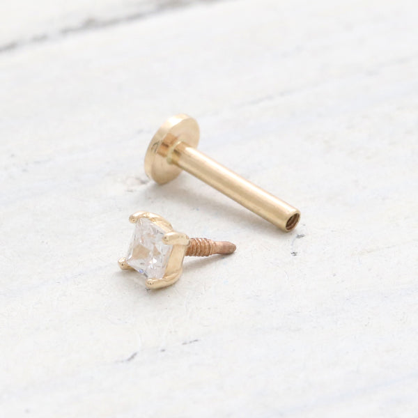 Tiny Princess Cut CZ Prongs Labret