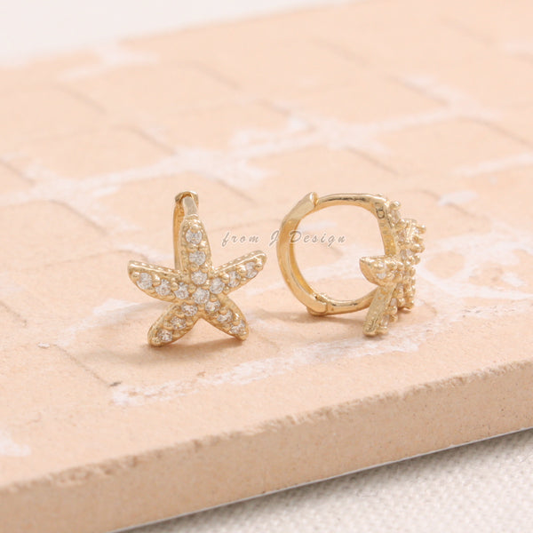 CZ Starfish Huggie Earrings