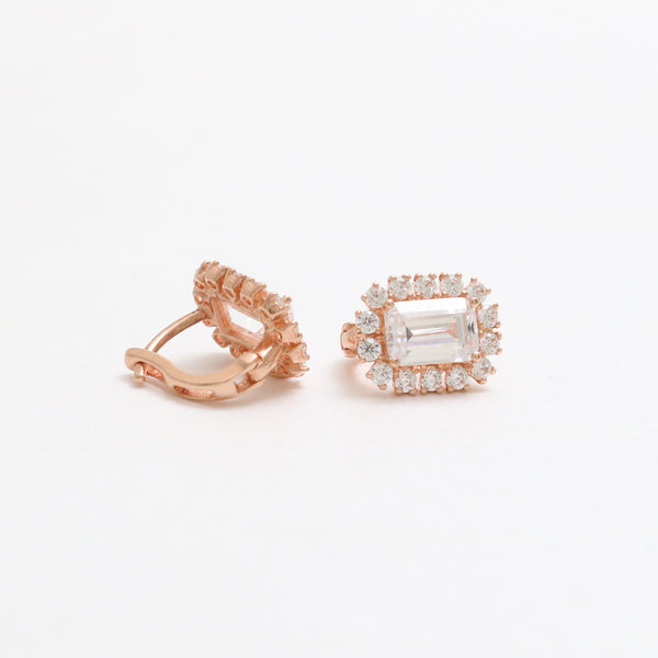 Emerald Cut CZ Huggie Earrings