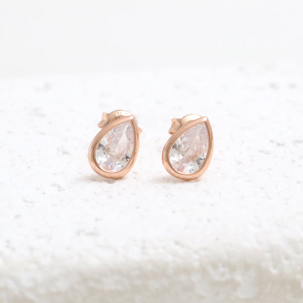 Tear Drop CZ Bezel Earrings