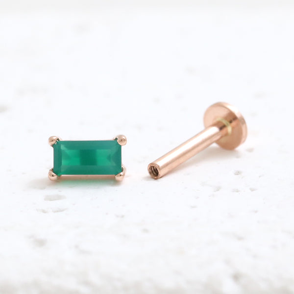 Baguette Green Onyx Prongs Labret