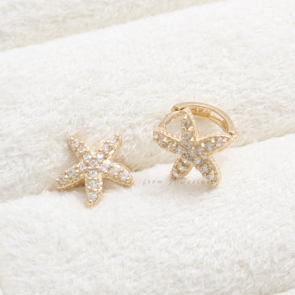 CZ Starfish Huggie Earrings