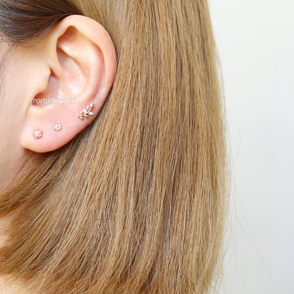 Pink Opal Flower Ear Piercing