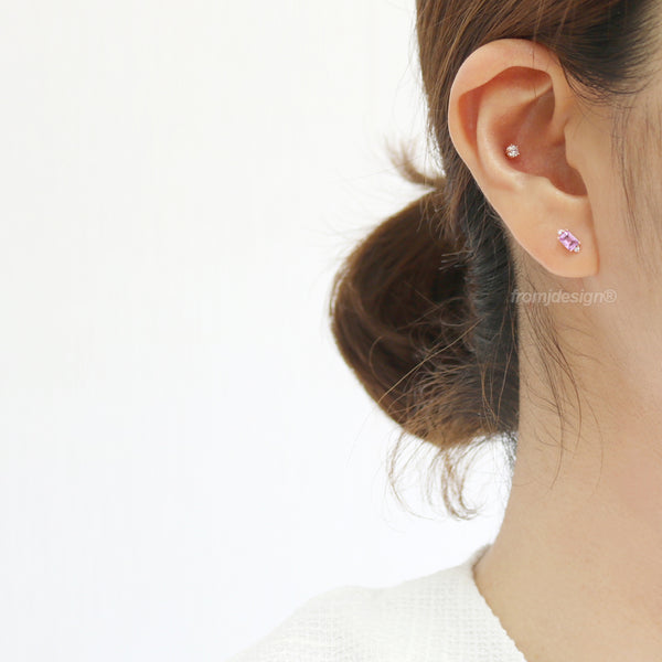 Baguette Pink Sapphire Ear Piercing