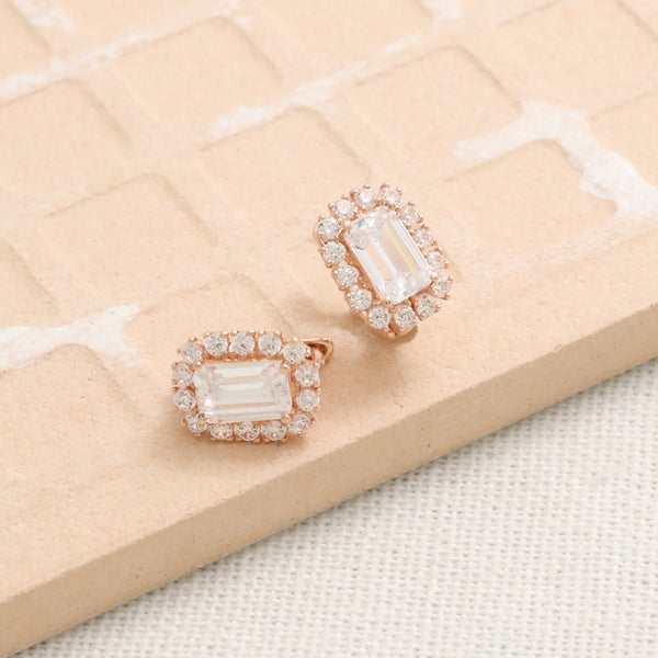 Emerald Cut CZ Huggie Earrings