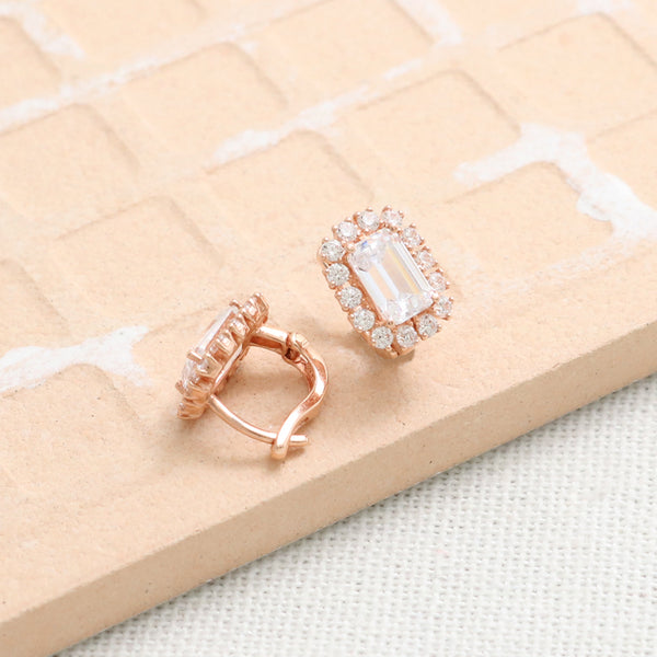 Emerald Cut CZ Huggie Earrings