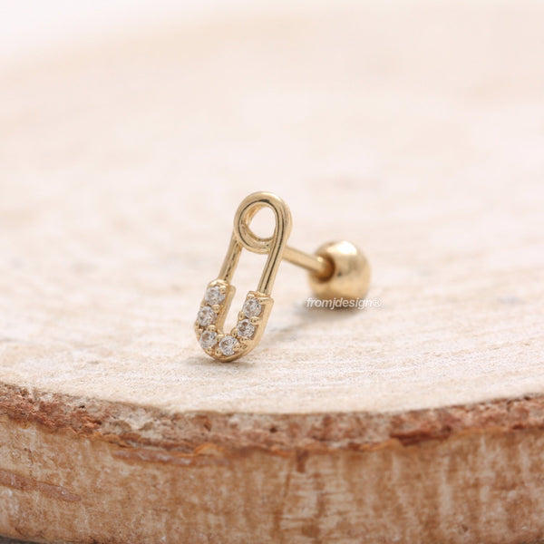 CZ Safety Pin Ear Piercing